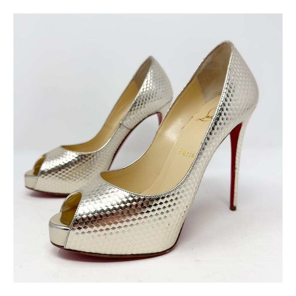 Christian Louboutin New Very Prive Metallic Peep Toe Heels Womens Size EU 36.5